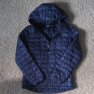 North Face girl's Navy Quilted Hooded Jacket